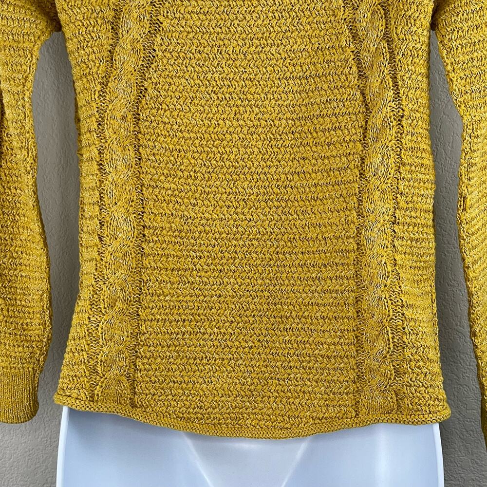 Comptoir Des Cotonniers Mustard Yellow Metallic Silver Cable Knit Sweater Small - Picture 9 of 12